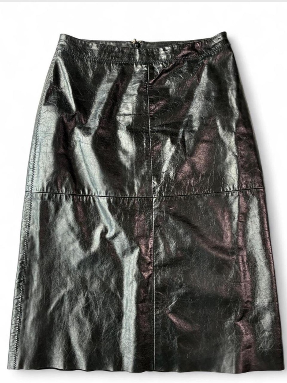 Gap Black Leather Midi Skirt Zigzag Topstitching Chic Grunge Alternative 6